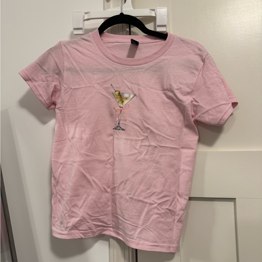 Pink Graphic T-Shirt with Martini Design